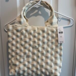 Cream Knit Textured Tote Bag